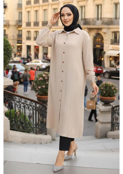 Düğmeli Bej Tesettür Tunik 45071BEJ indirimleri