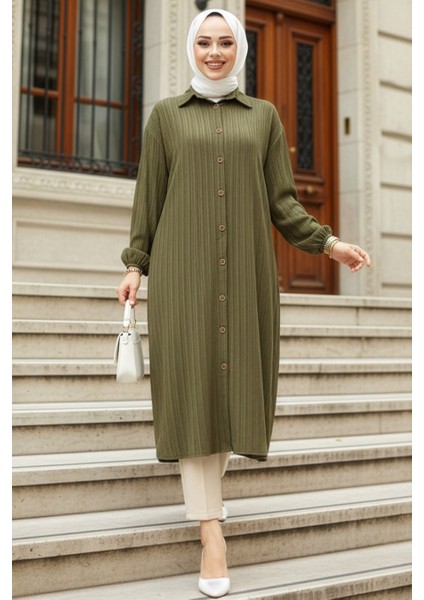 Düğmeli Haki Tesettür Tunik 45071HK indirimleri