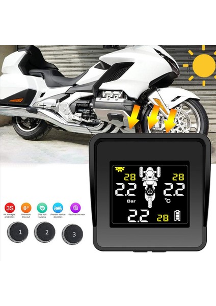 Güneş Kablosuz Lastik Basınç Izleme Sistemi Motosiklet Tpms Lastik Basınç Monitörü LCD Ekran 3 Harici Sensör (Yurt Dışından) fiyatları