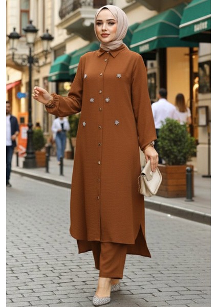 Boncuk Detaylı Karamel Tesettür Ikili Takım 12082KRML indirimleri