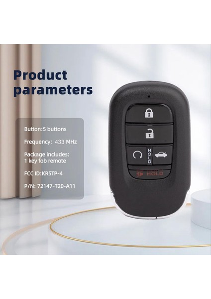 Smart Anahtar Fob Uzaktan KR5TP-4 Honda Accord Için Civic Crv Hrv Anahtarsız Giriş Uzaktan Kumandası 5 Düğmeleri 433MHZ 4A Chıp (Yurt Dışından) modelleri