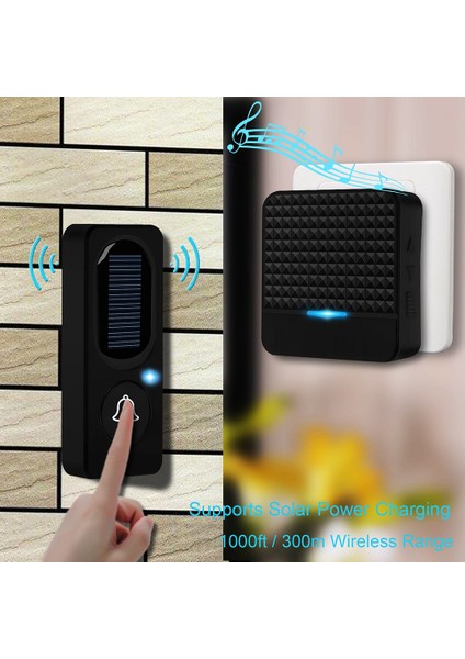 Kablosuz Güneş Kapısı IP65 Su Geçirmez 300M Kapı Zilleri Chime Kit Güneş Gücü Şarj Açık Dış Mekan Kapı Zilleri-Eu Fiş (Yurt Dışından) fiyatları
