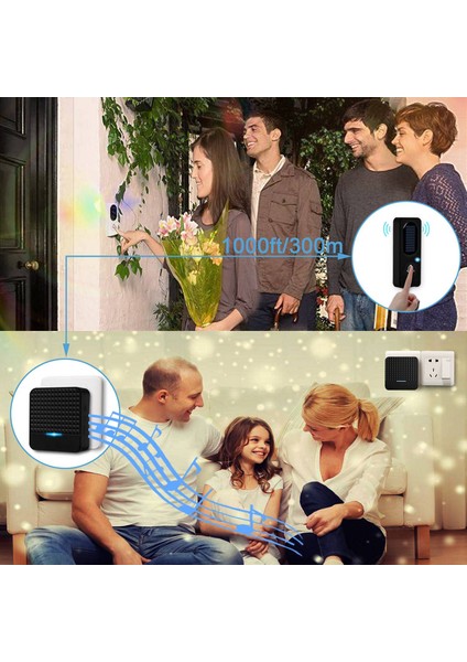 Kablosuz Güneş Kapısı IP65 Su Geçirmez 300M Kapı Zilleri Chime Kit Güneş Gücü Şarj Açık Dış Mekan Kapı Zilleri-Eu Fiş (Yurt Dışından) fırsatları