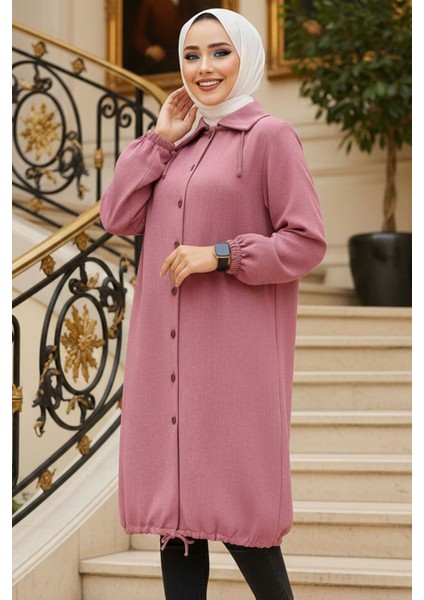 Düğmeli Gül Kurusu Tesettür Tunik 70881GK indirimleri
