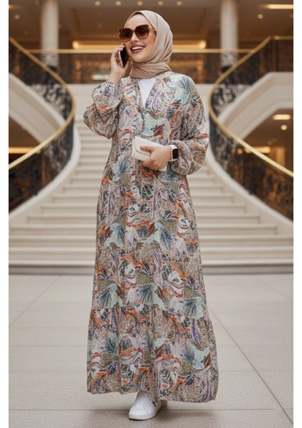 Çiçek Desenli Turuncu Tesettür Elbise 235805TR fırsatları