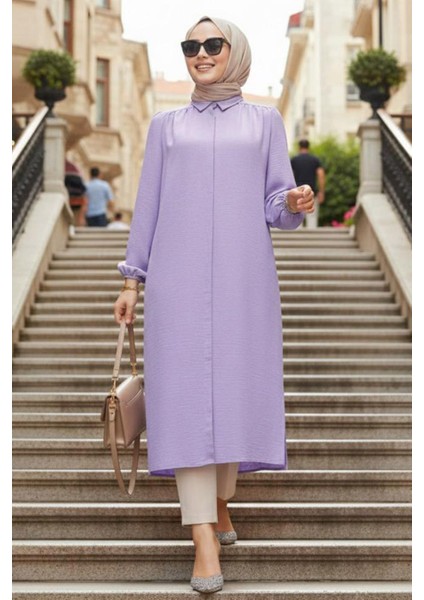 Düğmeli Lila Tesettür Tunik 41401LILA fırsatları