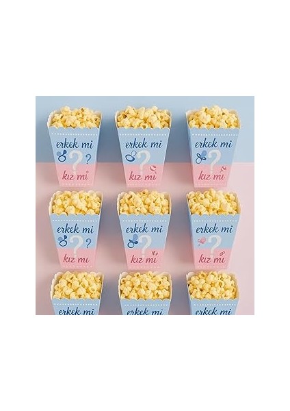Partinity Kız Mı Erkek Popcorn Kutusu, 8'li Set, Baby Shower ve Cinsiyet Partisi Için Mısır Kutu