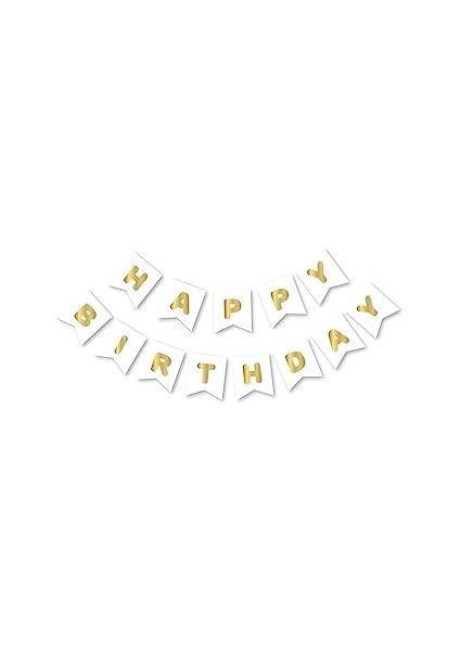 Beyaz Happy Yaldızlı Banner Flama, 97658657634786854