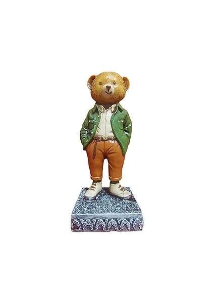 A8-Dekoratif Teddy Ayıcık Biblo Figürü – Yeşil Ceketli ve Şık Tasarımlı Heykel, Ev, Ofis Dekoru Içi