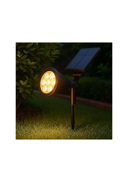 7W Solar LED Bahçe Armatürü 3200K Günışığı – Güneş Enerjili Kazıklı & Duvar Montajlı Çim Aydınlatma