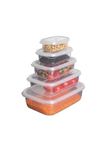 Aes Nare Dikdörtgen Sızdırmaz Saklama Kapları Şeffaf (5'li Set)