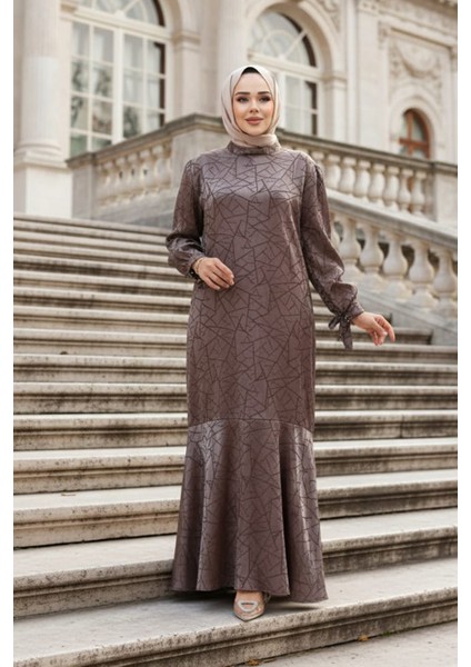 Desenli Vizon Tesettür Saten Elbise 4457V indirimleri