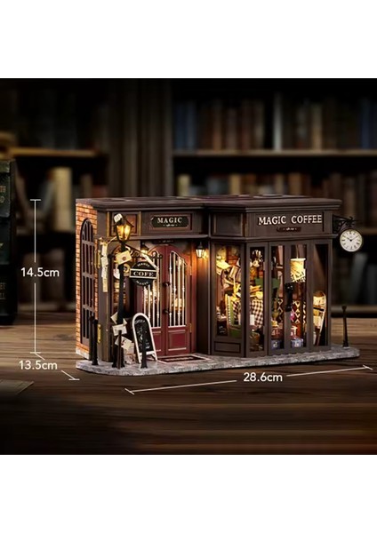 Vintage Coffee Shop - Book Nook Sihirli Kütüphane Kiti - 3D Ahşap Puzzle Dollhouse - Dıy Minyatür Kitaplık Dekorasyonu Maket Seti (F41B) - Vintage Kahve Dükkanı