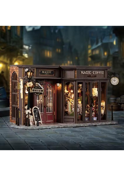 Vintage Coffee Shop - Book Nook Sihirli Kütüphane Kiti - 3D Ahşap Puzzle Dollhouse - Dıy Minyatür Kitaplık Dekorasyonu Maket Seti (F41B) - Vintage Kahve Dükkanı