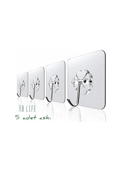 5 Adet 6X6CM Şeffaf Güçlü Kendinden Yapışkanlı Kapı Duvar Askıları Ağır Yük Taşıma