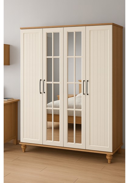 Nefes 4 Kapaklı Dolap | MDF Gövde | Ağaç Ayaklar | Geniş Depolama Alanı Sunan Modern ve Dayanıklı Dolap Tasarımı