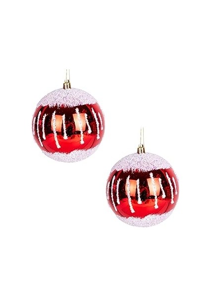 Herdekora Yılbaşı Topu Renkli Simli Kar Efektli 2'li Kırmızı-Beyaz 10 Cm.