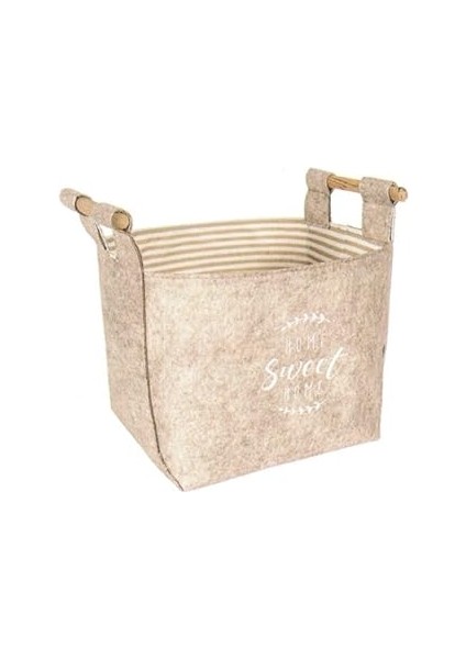 Sas Haus Keçe Tahta Saplı Düzenleyici Sepet - Çok Amaçlı Saklama Organizer Kutu Kahverengi