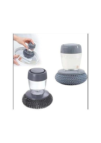 Hazneli Sihirli Bulaşık Fırçası Telli Pratik Temizleme Ovma Teli 2 Adet Uçlu