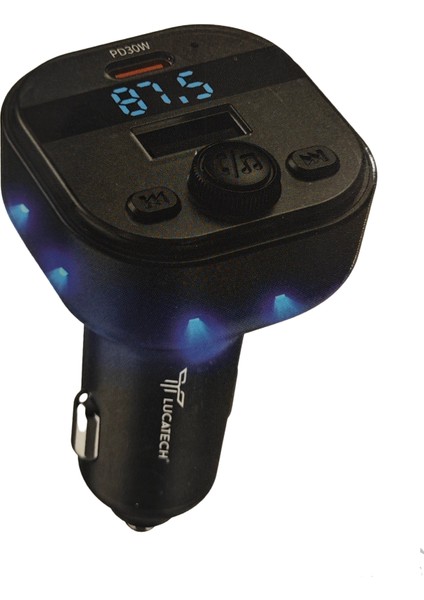 Lucatch LF-156 Araç Fm Transmitter 45W Typ-C Hızlı Şarjlı Çakmaklık Girişli USB Çalar Bluetooth Baglantılı Müzik ve Telefon Görüşmesi
