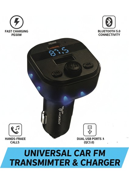 Lucatch LF-156 Araç Fm Transmitter 45W Typ-C Hızlı Şarjlı Çakmaklık Girişli USB Çalar Bluetooth Baglantılı Müzik ve Telefon Görüşmesi indirimleri