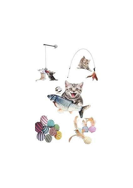 Ti̇neke 5 Li Set 1 Adet Pluş Balık 1ADET 90 cm Olta 1ADET Tüylü Top 1ADET Vantuzlu Olta 1ADET Ip Sar