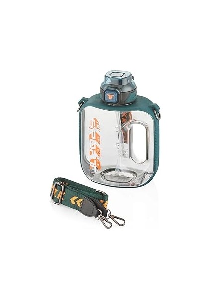 Tkk 1600ML Pipetli/pipetsiz Kullanıma Uygun Taşıma Askılı Sızdırmaz Tritan Matara (Yeşil)