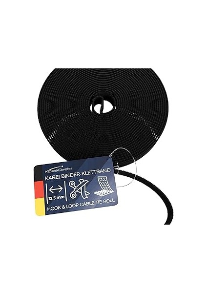 Kabeldirekt – Cırt Kablo Bağı – 15 M×12,5mm – Istenen Boyutta Kesilebilir, Yeniden Kullanılabilir (