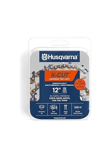 Husqvarna X-Cut S93G 12 Inç Elektrikli Testere Zinciri, 3/8 Inç Adım, 50 Inç Ölçer, 45 Tahrik