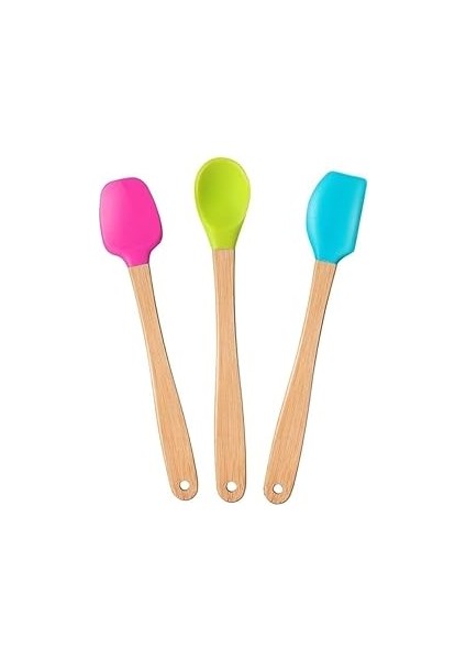 Valletta Indigo 3'lü Renkli Bambu Saplı Silikon Spatula Seti Uzun 26CM