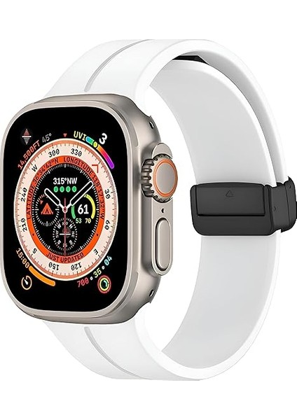 Uruchı Apple Watch Manyetik Silikon Kordon 42/44/45/49/l Kadın Erkek Spor Kordon Iwatch Apple Watch Serisi 8 7 6 5 4 3 2 1 Se Ultra ile Uyumlu, Beyaz