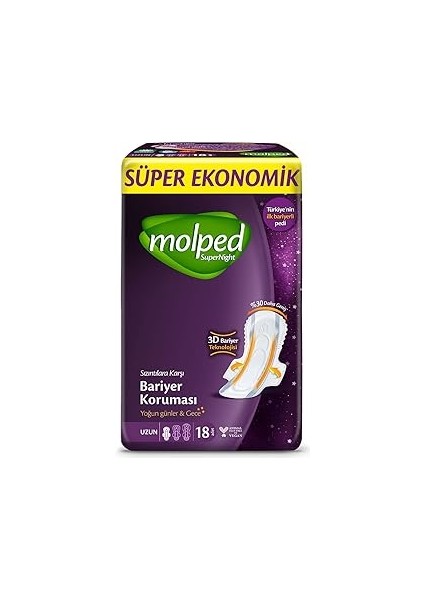 Molped Supernight Hijyenik Ped Uzun Süper Ekonomik 18 Adet
