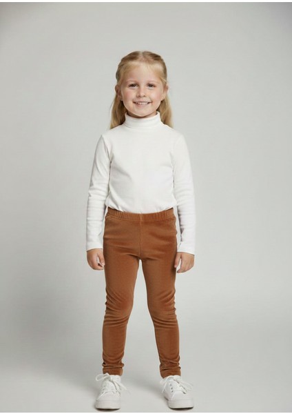 Kız Çocuk Fitilli Kadife Tayt - Vizon Rahat Kışlık Esnek Leggings