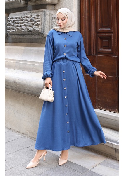 Gömlek Yaka Tesettür Tunik Etek Ikili Takım 0223-02 Indigo fiyatları