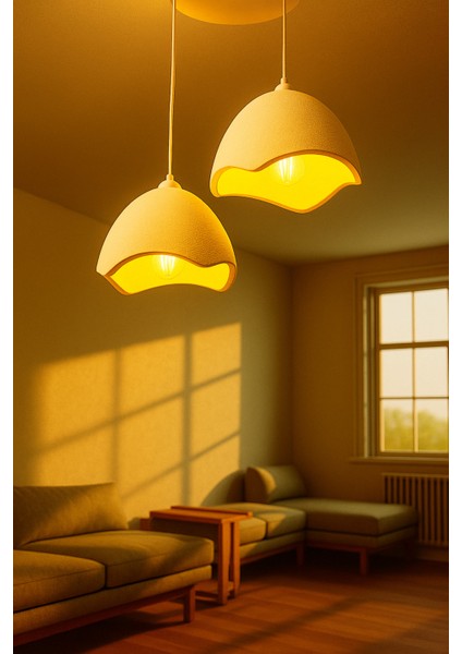 Ikili Beton Görünümlü Şapka Avize Sarkıt Loft Stil Modern, Vegan, Çevre Dostu, Salon Mutfak fiyatları