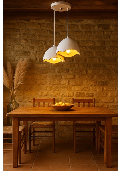 Ikili Beton Görünümlü Şapka Avize Sarkıt Loft Stil Modern, Vegan, Çevre Dostu, Salon Mutfak modelleri