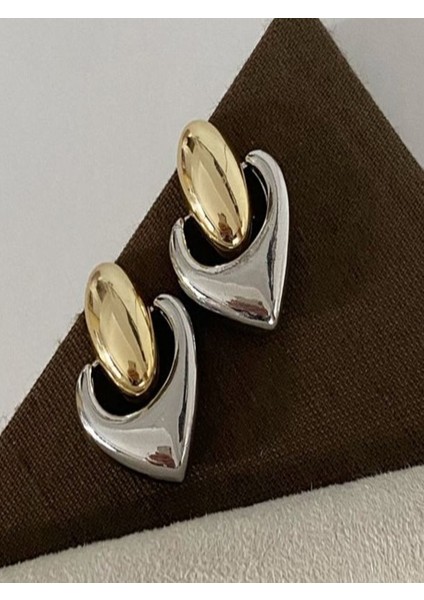 Tasarım Çift Renk Kalpli Çelik Küpe