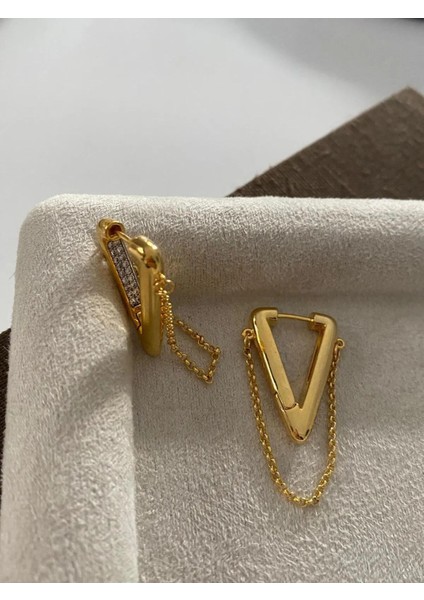 Rainbow Zincirli Üçgen Model Halka Küpe