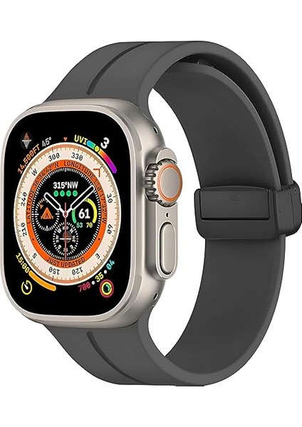 Uruchı Apple Watch Manyetik Silikon Kordon, 42MM, 44MM, 45MM Uyumlu, Watch Series 9 8 7 6 5 4 3 2 1 Se Için Unisex Spor Kayış, Yumuşak, Dayanıklı, Şık ve Su Geçirmez, Rahat ve Esnek Tasarım, Koyu Gri