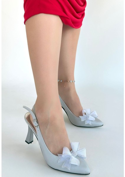 Mewi Gümüş Saten Topuklu Ayakkabı modelleri