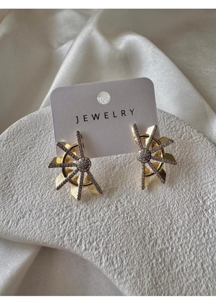 Özel Seri Z,rkon Taş Işlemeli Değirmen Küpe