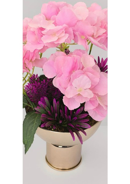 Pembe Ortanca & Mor Lavanta Lüks Metal Saksı Aranjmanı fırsatları