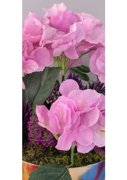 Pembe Ortanca & Mor Lavanta Lüks Metal Saksı Aranjmanı indirimleri