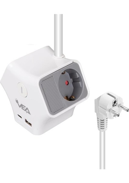 Vea VE-G903YC 3'lü Usb+ Type-C Girişli Anahtarlı 1.5 Metre Grup Priz