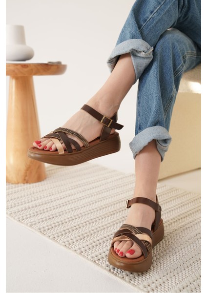 Herry Acı Kahve Altın Detaylı Hakiki Deri Sandalet modelleri