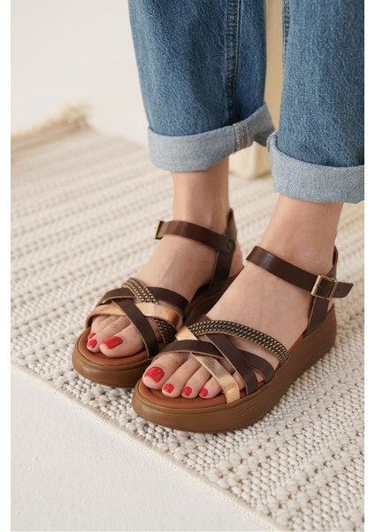 Herry Acı Kahve Altın Detaylı Hakiki Deri Sandalet indirimleri