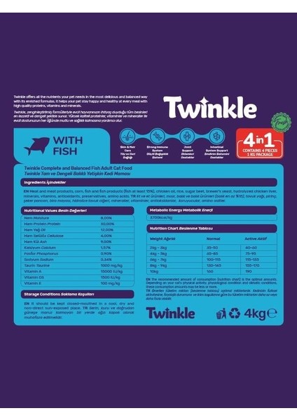 Balıklı Yetişkin Kedi Maması 4 kg %30 Protein Omega ve Taurin Destekli Tüy ve Deri Sağlığı fiyatları