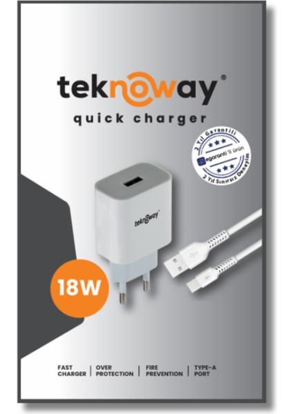 18W Usb-A To Type-C Şarj Kablosu Beyaz