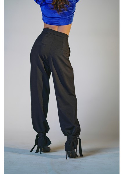 Yüksek Bel Paça Bağlamalı Pantolon