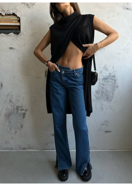 Balıkçı Yaka Kolsuz Triko Bluz